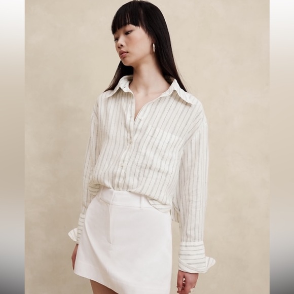 Banana Republic Boxy Crop Linen Shirt - Picture 1 of 12